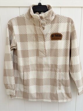 NWT Rutgers University Beige & Cream Plaid Fleece Pullover 1/4 Button Up
